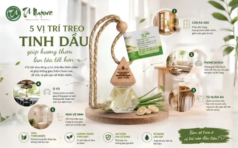 5 vị trí treo tinh dầu sả giúp hương thơm lan tỏa tốt hơn trong không gian sống