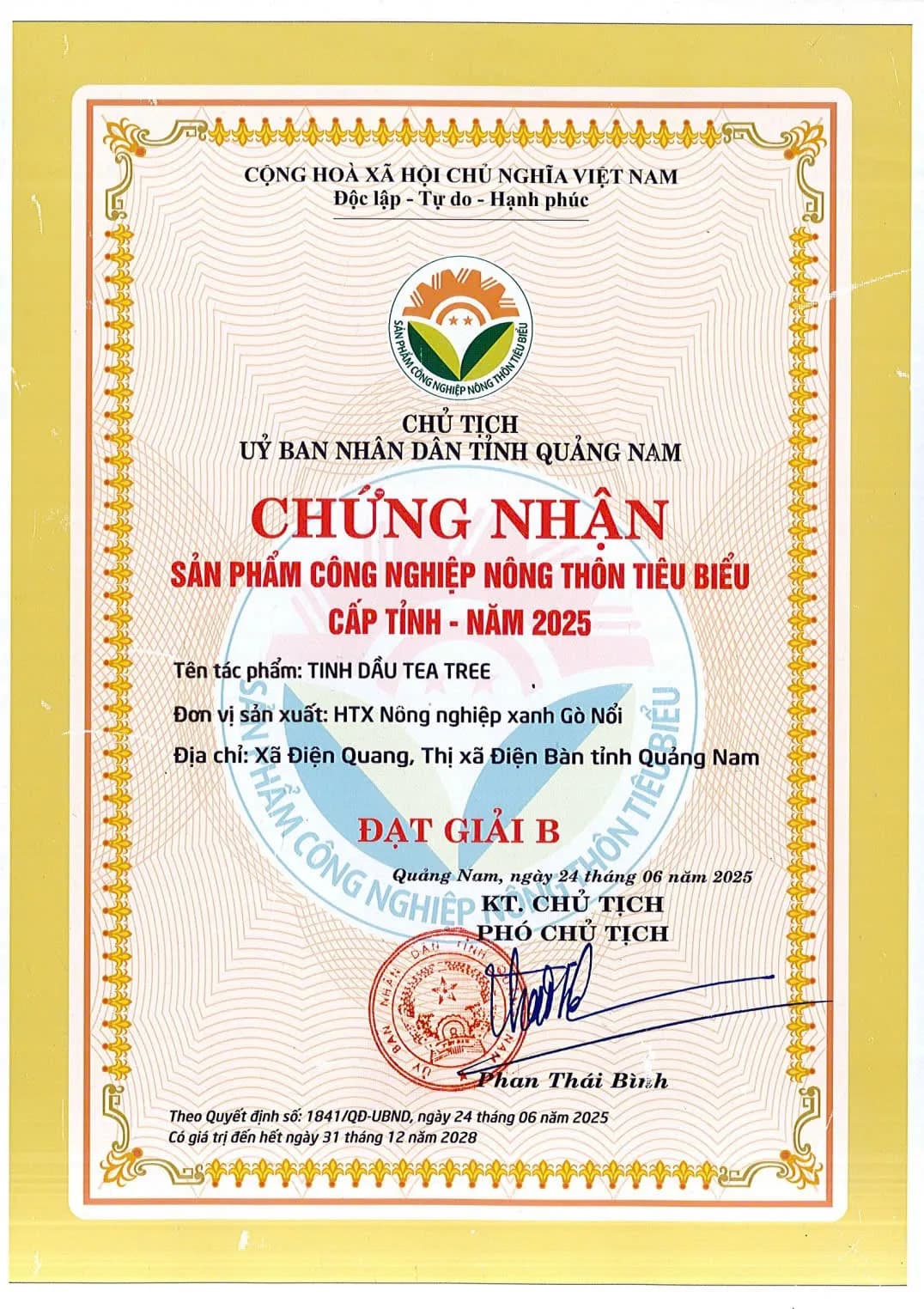 SẢN PHẨM CÔNG NGHIỆP NÔNG THÔN TIÊU BIỂU CẤP TỈNH - NĂM 2025