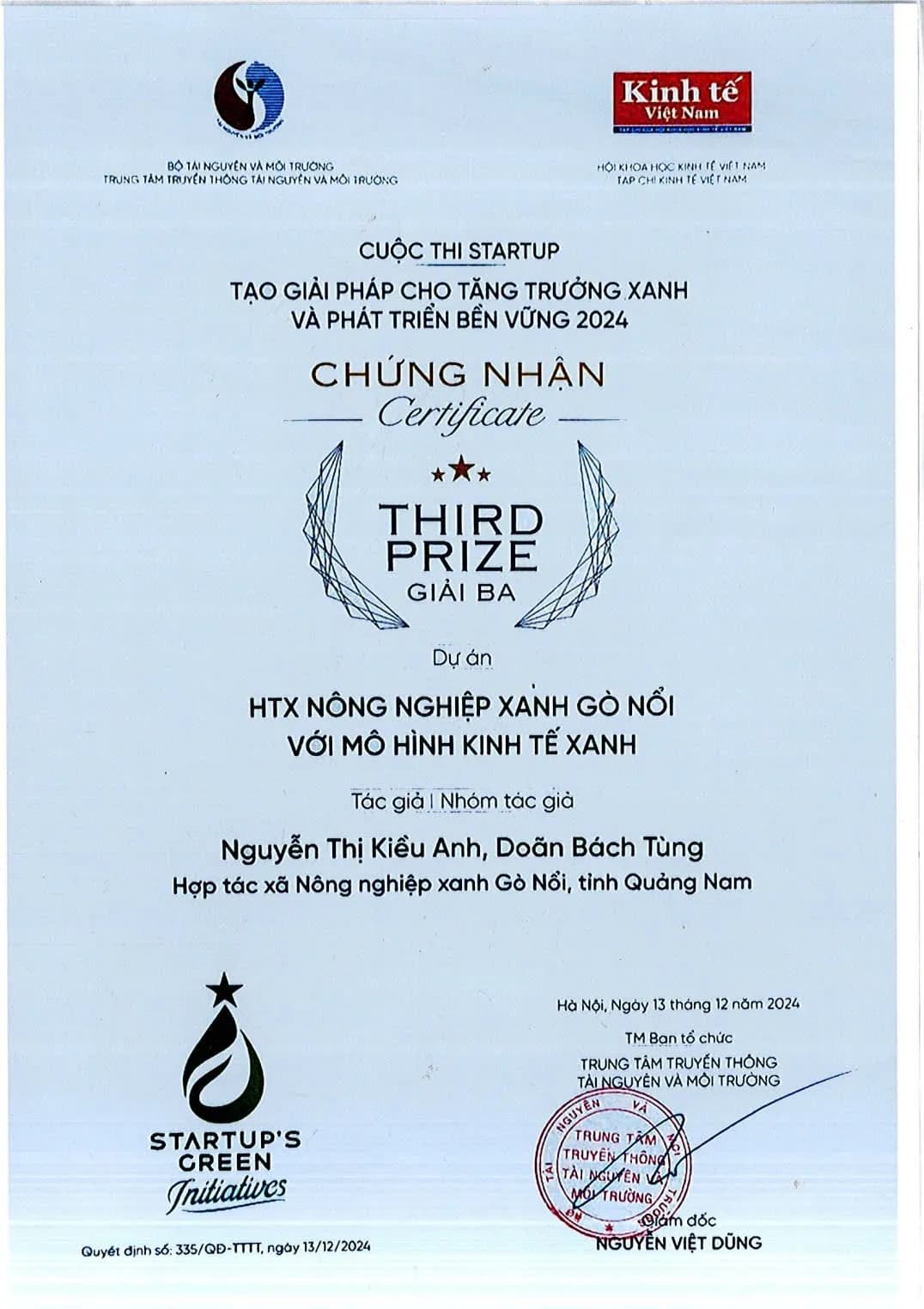 HTX NÔNG NGHIỆP XANH GÒ NỔI VỚI MÔ HÌNH KINH TẾ XANH
